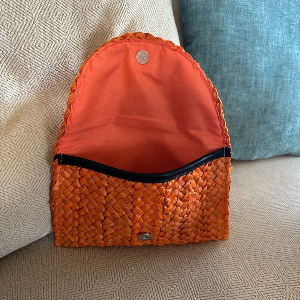 Colorful Orange Woven Straw Clutch